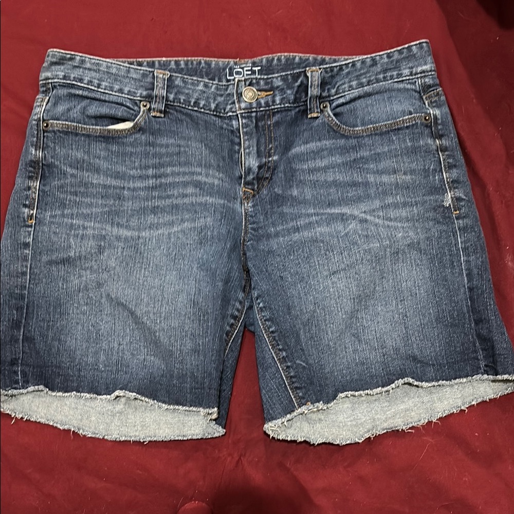 LOFT Blue Jean Shorts with Frayed Hems